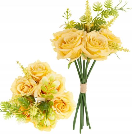 Martom Róże Bukiet 6Szt Róż Sztuczne Kwiaty Piękne Żółte