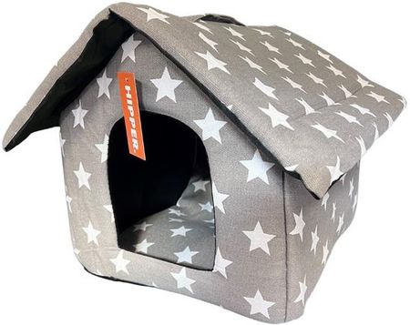 Domek budka dla psa/kota szary wzór gwiazdki 31x30x33 cm HIPPER