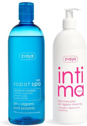 Pakiet promocyjny Ziaja  kremowy płyn do higieny intymnej z kwasem  mlekowym + sopot spa żel z algami pod prysznic