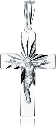 Valerio.Pl Rodowany Duży Krzyżyk Krzyż Diamentowany Wizerunek Jezusa Chrystusa Srebro 925 (GKD107)