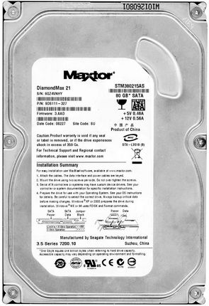 Maxtor 80Gb 7.2K 2Mb Sata Ii 3.5'' Stm380215As (9DS111327)