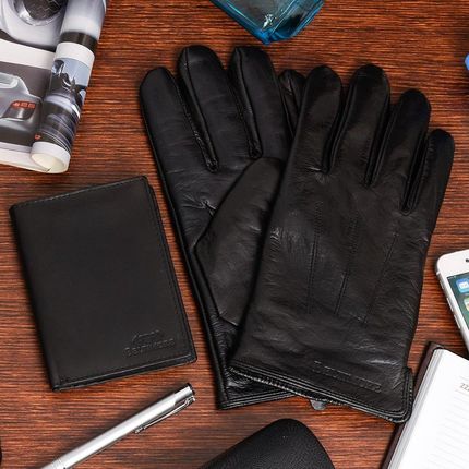 Zestaw męski skórzany portfel pionowy rękawiczki czarne Beltimore T83 : Kolory - czarny
