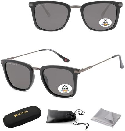 Czarne prostokątne okulary przeciwsłoneczne z polaryzacją MP12