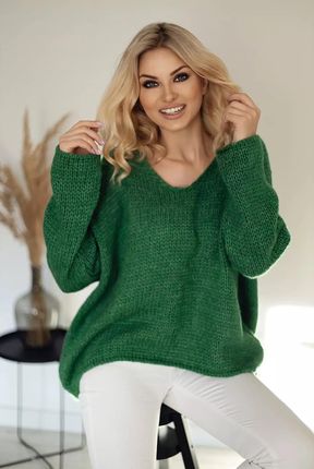 Asymetryczny sweter oversize z dekoltem (Zielony, Uniwersalny)