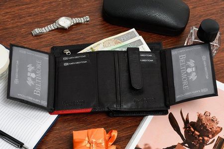 Damski skórzany portfel duży pionowy RFiD czarny BELTIMORE 039
