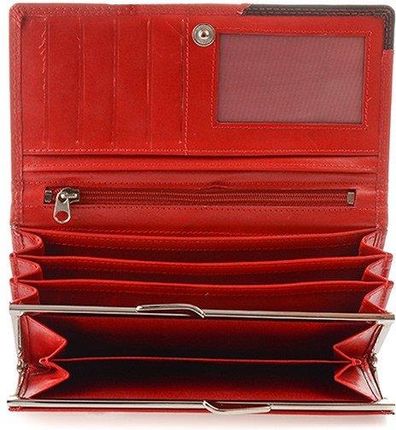 Damski skórzany portfel duży z biglem w środku poziomy retro RFiD czerwony BELTIMORE 040
