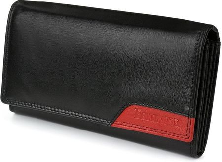 Damski skórzany portfel duży z biglem w środku poziomy retro RFiD czarny BELTIMORE 040