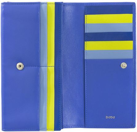 DUDU Leather RFID Wallet Colored 18 Multi Card Large Design High Capacity Purse with Zip Coin Holder and Snap