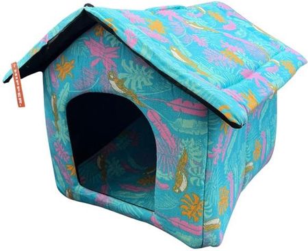 Domek budka dla psa/kota turkusowy wzór tropikalny 31x30x33 cm HIPPER