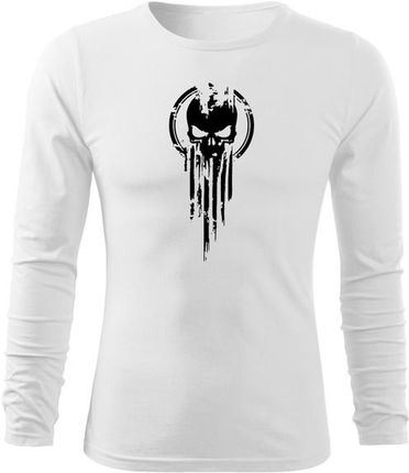 DRAGOWA Fit-T koszulka z długim rękawem skull, Biała 160g/m2 - Rozmiar:S