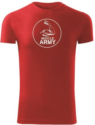 DRAGOWA fitness koszulka muscle army biceps, czerwona, 180g/m2 - Rozmiar:L