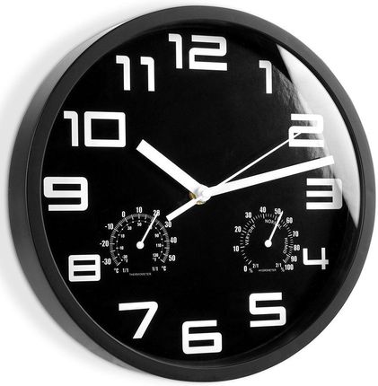 Zegar ścienny okrągły z termometrem i higrometrem aluminiowy czarny 25 cm