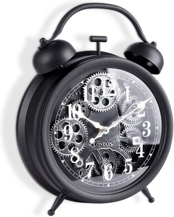 Zegar ścienny budzik ruchome koła zębate czarny srebrny 30x38 cm
