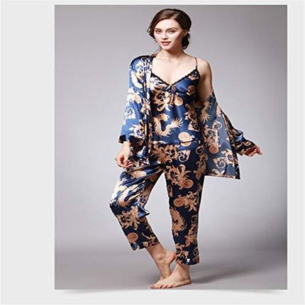 BABIFIS Pyjama en Soie synthétique pour Femme - Style Printemps/été - 3 Couleurs, Bleu, XXL [Winyl]