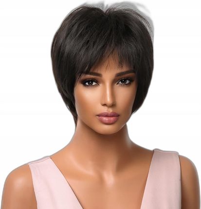 Peruka_Exclusive Peruka Krótka Damska Czarna Jak Naturalne + Czepek