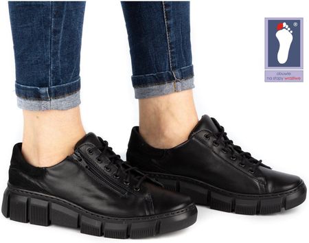 Półbuty damskie sneakersy skórzane 0663W czarne