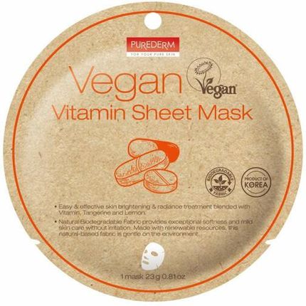 Purederm Vegan Sheet Mask Vitamin Maska Do Twarzy W Płachcie Z Witaminami  23 g