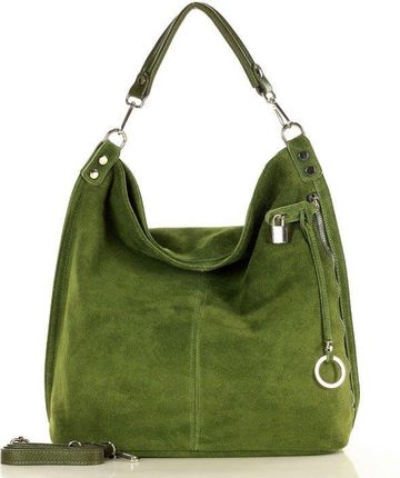 Torebka skórzana ponadczasowy design worek na ramię XL hobo leather bag - MARCO MAZZINI nubuk zieleń militare