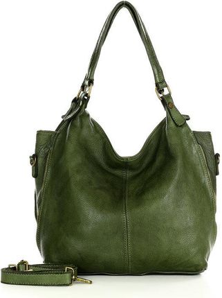 Torba skórzana wysokogatunkowa na ramię styl miejski shoulder leather bag - MARCO MAZZINI zielona