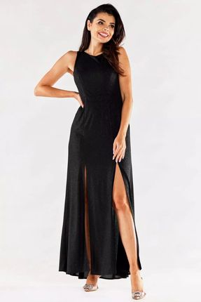 Wieczorowa sukienka maxi z rozcięciami (Czarny, XL)
