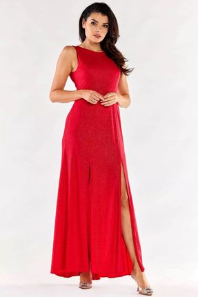Wieczorowa sukienka maxi z rozcięciami (Czerwony, XL)