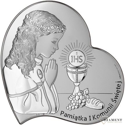 Obrazek srebrny Pierwsza Komunia Święta serduszko dla dziewczynki z grawerem