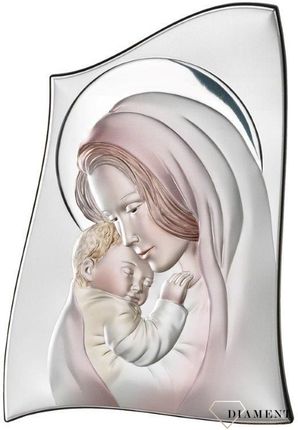 Obrazek srebrny Matka Boska z Dzieciątkiem Jezus w kolorze