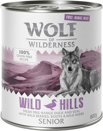 Wolf Of Wilderness Senior Mięso Ze Zrównoważonej Hodowli Wild Hills Kaczka I Cielęcina 12X800G