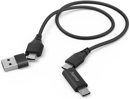 Hama Adapter 4w1 Type-C, micro USB, gniazdo USB-A, 1m czarny (201537)