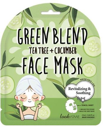 Look At Me Green Blend Tea Tree + Cucumber Face Mask Maska W Płachcie Do Twarzy Z Zieloną Herbatą I Ekstraktem Ogórka 25 ml
