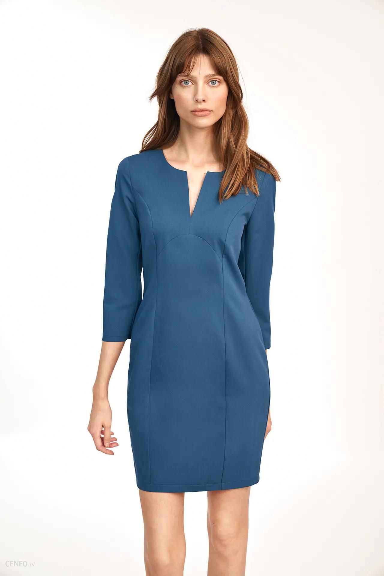 Dopasowana lazurowa sukienka mini - S185 (kolor lazur, rozmiar 40) - Ceny i  opinie 