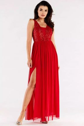 Wieczorowa sukienka maxi z cekinowym topem (Czerwony, S)