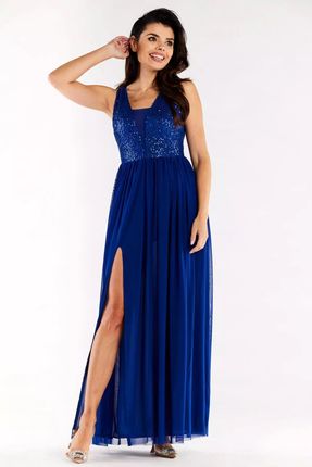 Wieczorowa sukienka maxi z cekinowym topem (Niebieski, M)