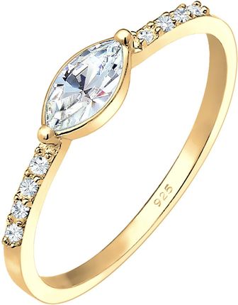 Elli Pierścień Damski zaręczynowy eleganckie z kryształami w srebrze próby 925 Sterling Silver pozłacany Pierścionki