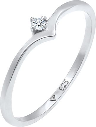 Elli DIAMONDS Pierścień Dames Solitaire V-vorm Elegant met Diamant (0,03 ct.) in 925 Sterling Zilver Pierścionki Damski