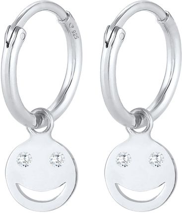 Elli Kolczyki Damskie kreole Smiley Trend z kryształami cyrkonii w pozłacanym srebrze 925 Sterling Silver koła
