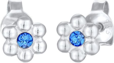 Elli Kolczyki Dziecięce sztyfty kwiatowe figlarne z kryształami w kolorze niebieskim ze srebra próby 925 Sterling Silver Damski