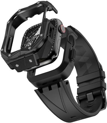 Kingxbar CYF140 2w1 pancerne etui Apple Watch SE, 6, 5, 4 (44 mm) ze stali nierdzewnej z paskiem czarne