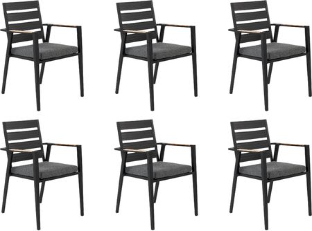 Beliani Zestaw 6 Krzeseł Jadalnianych Ogrodowych Aluminium Z Poduszkami Czarne Taviano