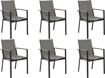 Beliani Zestaw 6 Krzeseł Jadalnianych Ogrodowych Aluminium Z Poduszkami Czarne Busseto