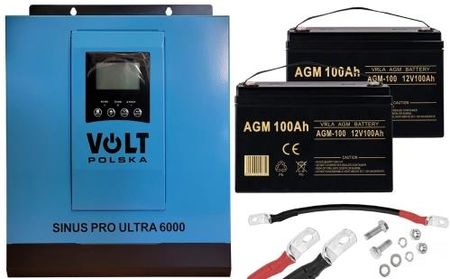 Inwerter solarny SINUS PRO ULTRA 6000 24/230V (3000/6000W) + 2x akumulator Volt VRLA AGM 12V 100Ah