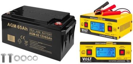 Zestaw akumulator Volt VRLA AGM 12V 65Ah + prostownik 6PRA12A824 A80