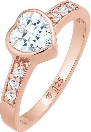 Elli Pierścień Damski zaręczynowy z symbolem serca kryształami cyrkoni w srebrze próby 925 Sterling Silver Pierścionki