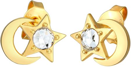 Elli Kolczyki sztyfty dla dzieci półksiężyc gwiazda z kryształem w srebrze próby 925 Sterling Silver Damski