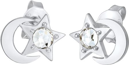 Elli Kolczyki sztyfty dla dzieci półksiężyc gwiazda z kryształem w srebrze próby 925 Sterling Silver Damski