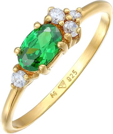 Elli Pierścień Damski pierścionek zaręczynowy Ekstrawagancki zielony z kryształami cyrkonii w srebrze próby 925 Sterling Silver Pierścionki