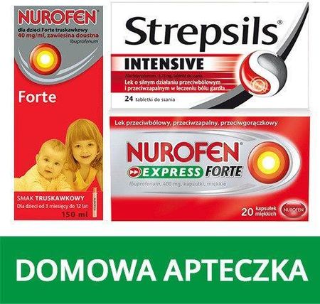 STREPSILS Intensive 24past. + Nurofen Express Forte 20tabl. + Nurofen dla dzieci Forte truskawkowy 150ml
