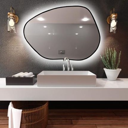 Baltica Design TINY BORDER BRIGHT STAIN I lustro 50x36 cm okrągłe z oświetleniem LED czarne barwa światła neutralna