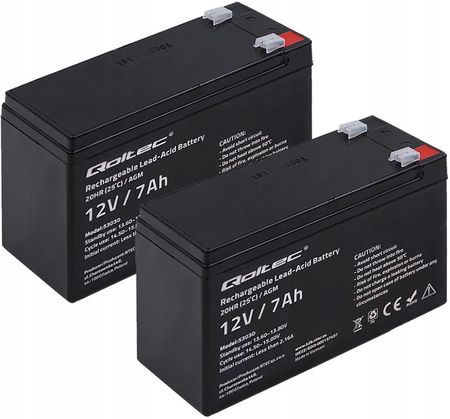 Qoltec 2x Akumulator Agm 12V 7Ah Hq Jakość Brama Alarm (2X5303012V7AH)
