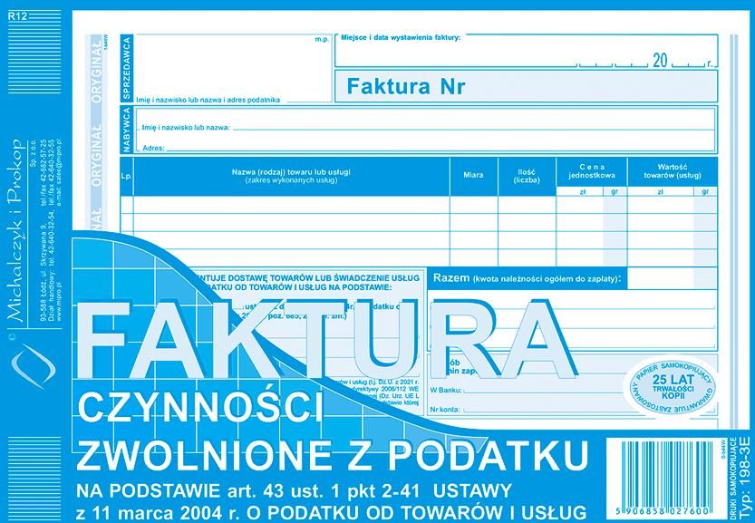 Michalczyk I Prokop Faktura Czynności Zwolnione Z Podatku Ceny I Opinie Ceneopl 3691